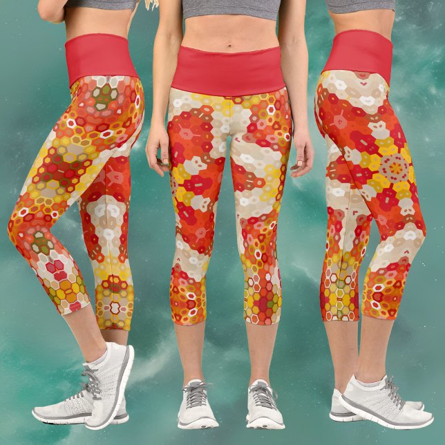 Hex Mandala Red and Yellow Capri Leggings (Creator Uploaded)