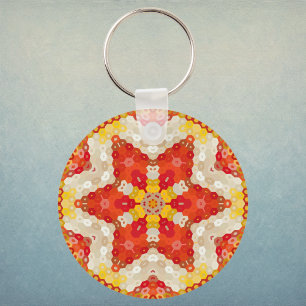 Hex Mandala Red and Yellow Keychain
