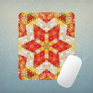 Hex Mandala Red and Yellow Mouse Pad