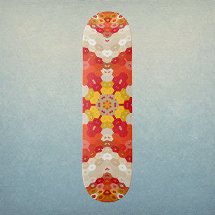 Hex Mandala Red and Yellow Skateboard