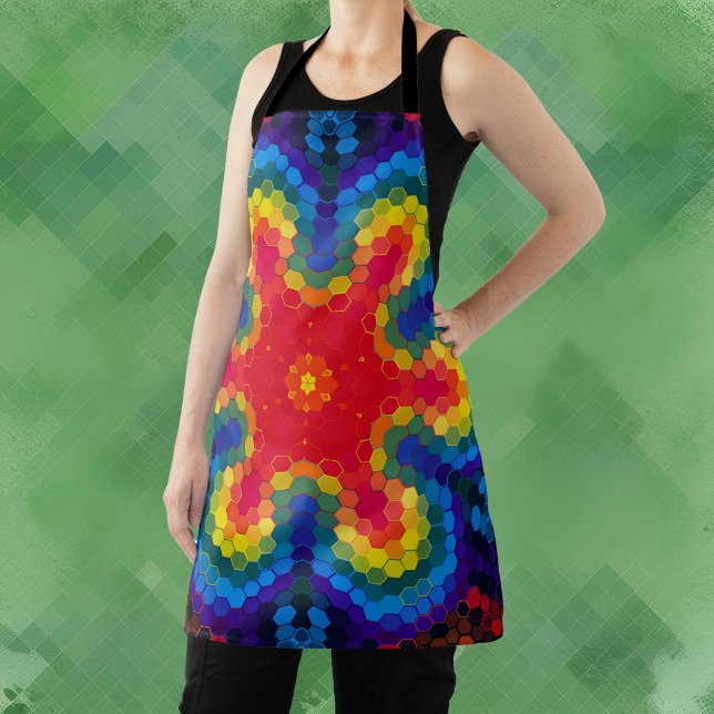 Hex Mandala Red Yellow and Blue Apron (Creator Uploaded)