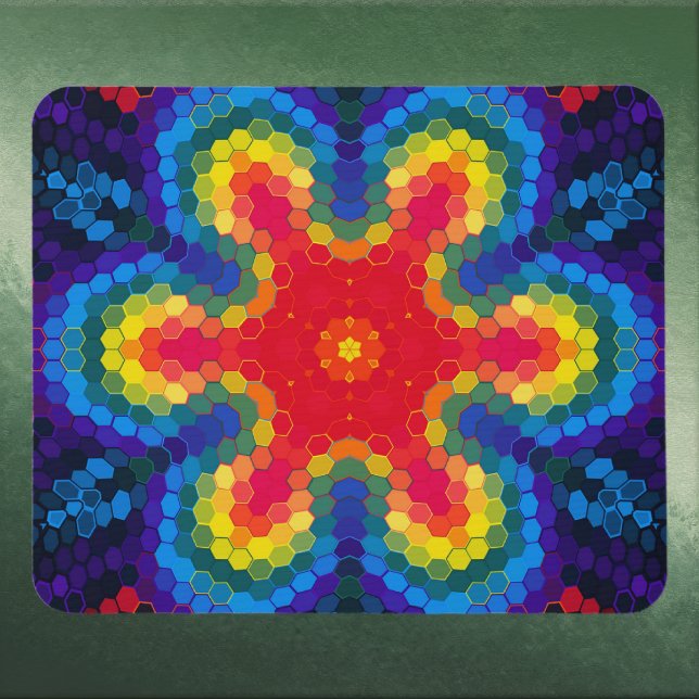 Hex Mandala Red Yellow and Blue Mouse Pad (Red Yellow and Blue Hexagon Mandala Mouse Pad by Wormhole Orbital)