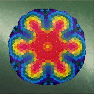 Hex Mandala Red Yellow and Blue Round Pillow