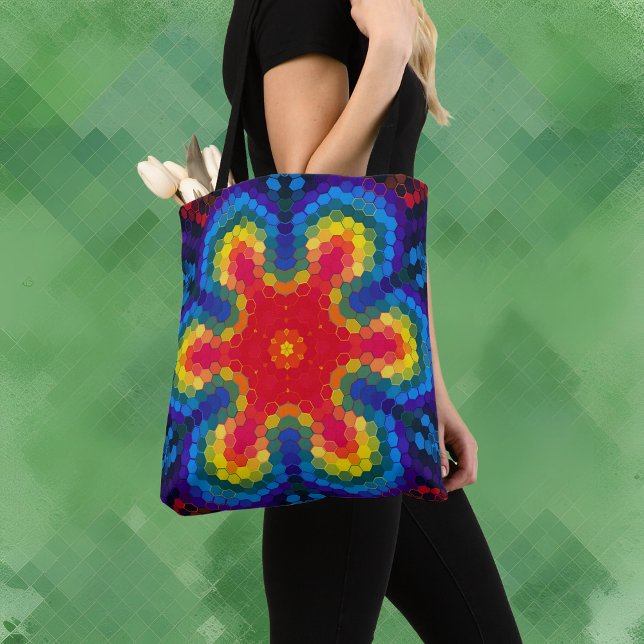Hex Mandala Red Yellow and Blue Tote Bag (Creator Uploaded)