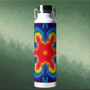 Hex Mandala Red Yellow and Blue Water Bottle