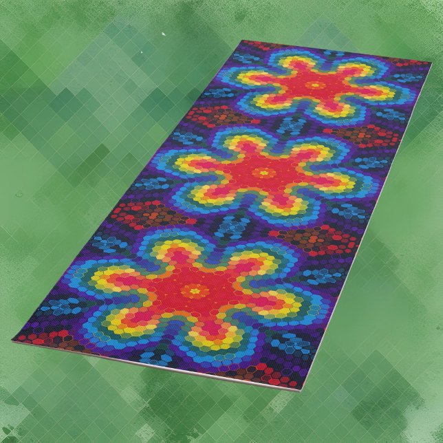 Hex Mandala Red Yellow and Blue Yoga Mat (Creator Uploaded)