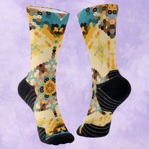 Hex Mandala Yellow and Blue Socks