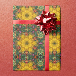 Hex Mandala Yellow Green and Orange Wrapping Paper