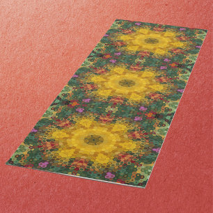 Hex Mandala Yellow Green and Orange Yoga Mat