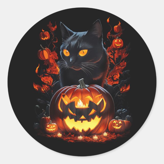 Hex, the Halloween black cat T-shirt Classic Round Sticker (Front)