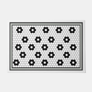 Hex tile design green grey doormat