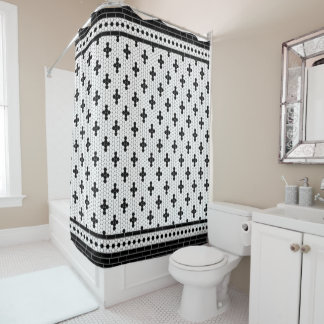 Hex Tile Mosaic Black and White Shower Curtain