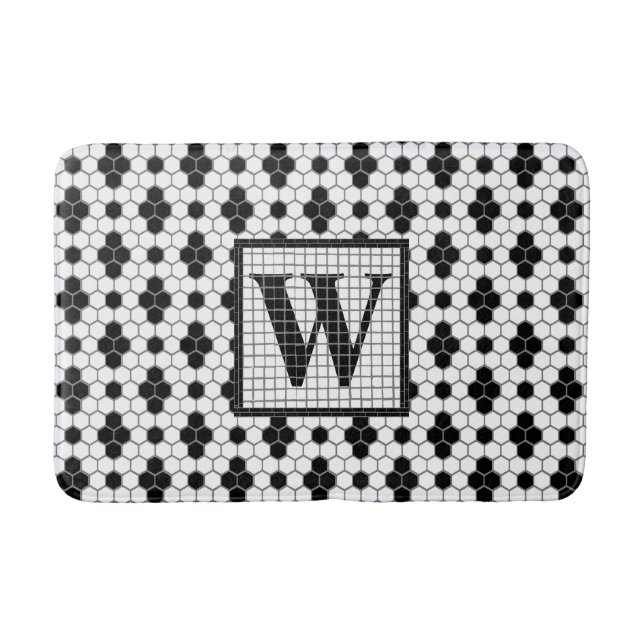 Hex Tile Print Monogram Bath Mat (Front)
