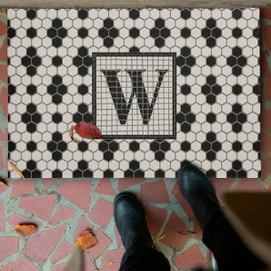 Hex Tile Print Monogram Doormat