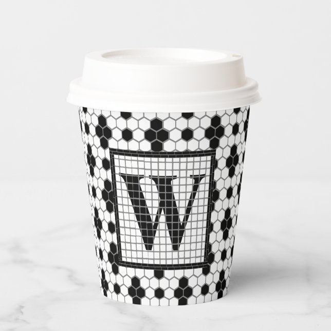 Hex Tile Print Monogram Paper Cup (Front)