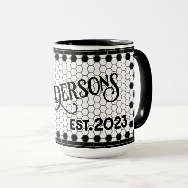 Hex Tile Print Personalized Mug (Front Right)