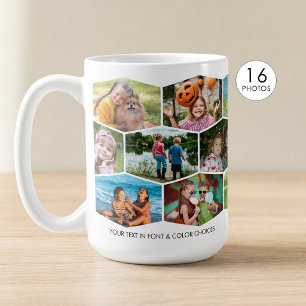 Hexagon 16 Photo Collage Pattern Wrap Personalized Coffee Mug