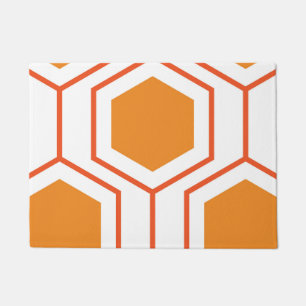 Hexagon abstract geometrical pattern in orange and doormat