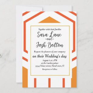 Hexagon abstract geometrical pattern in orange and invitation