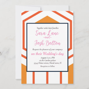 Hexagon abstract geometrical pattern in orange and invitation