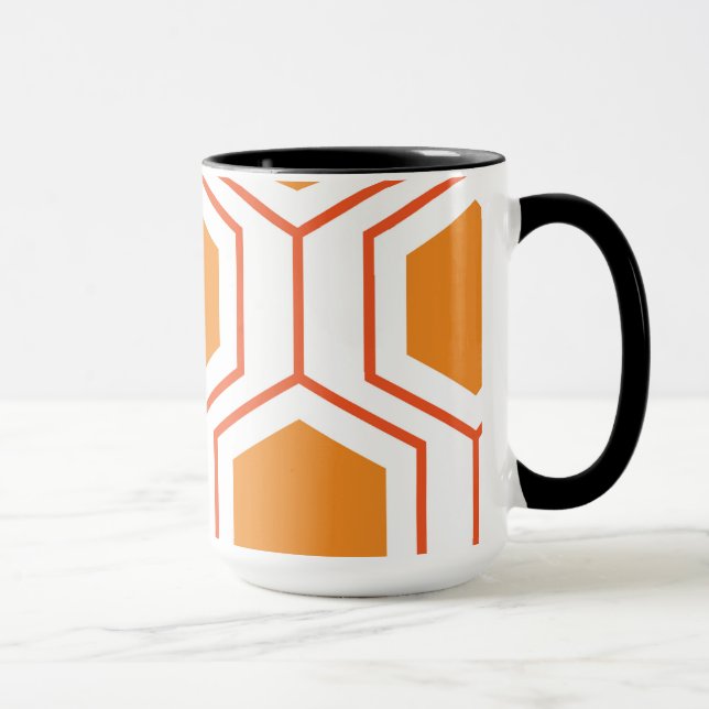 Hexagon abstract geometrical pattern in orange and mug (Right)