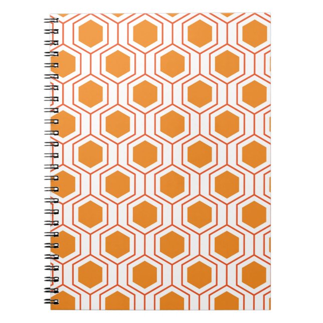 Hexagon abstract geometrical pattern in orange and notebook (Front)