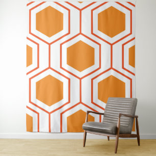Hexagon abstract geometrical pattern in orange and tapestry