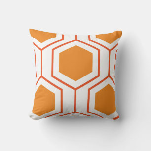 Hexagon abstract geometrical pattern in orange and throw pillow