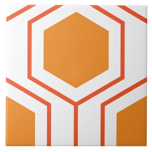 Hexagon abstract geometrical pattern in orange and tile (Front)