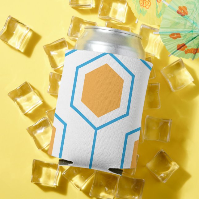 Hexagon abstract geometrical pattern in orange blu can cooler (In Situ Summer)