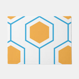 Hexagon abstract geometrical pattern in orange blu doormat