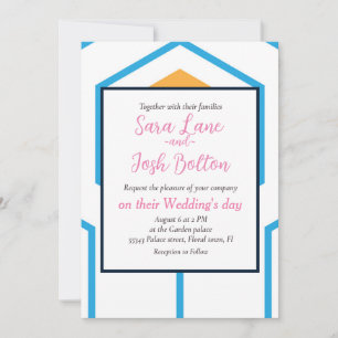 Hexagon abstract geometrical pattern in orange blu invitation