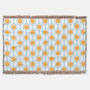 Hexagon abstract geometrical pattern in orange blu throw blanket