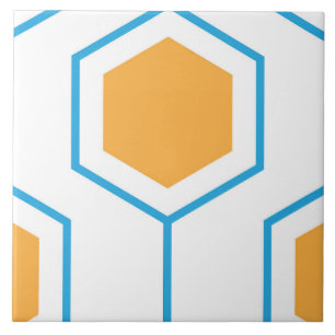 Hexagon abstract geometrical pattern in orange blu tile