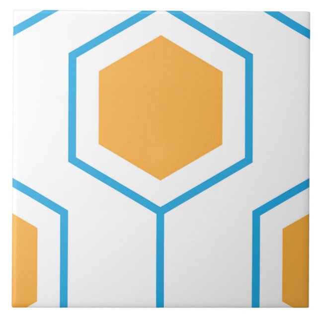 Hexagon abstract geometrical pattern in orange blu tile (Front)