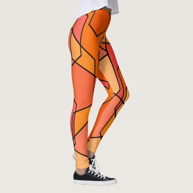 Hexagon Bauhaus - Orange  Leggings (Right)