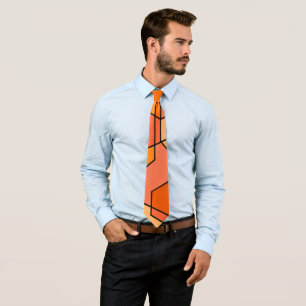 Hexagon Bauhaus - Orange Neck Tie
