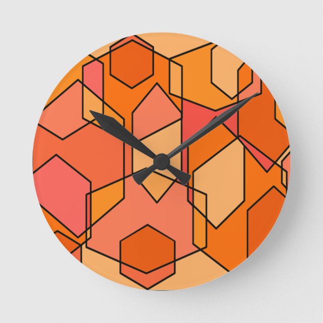 Hexagon Bauhaus - Orange Round Clock (Front)