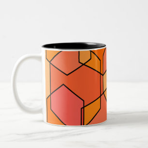 Hexagon Bauhaus - Orange  Two-Tone Coffee Mug