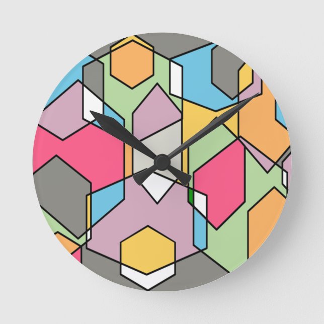 Hexagon Bauhaus - Pastels Round Clock (Front)
