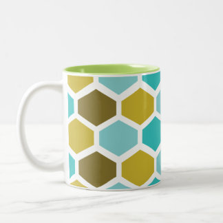 Hexagon Bestagon Mid Mod Deco White Teal Gold Two-Tone Coffee Mug