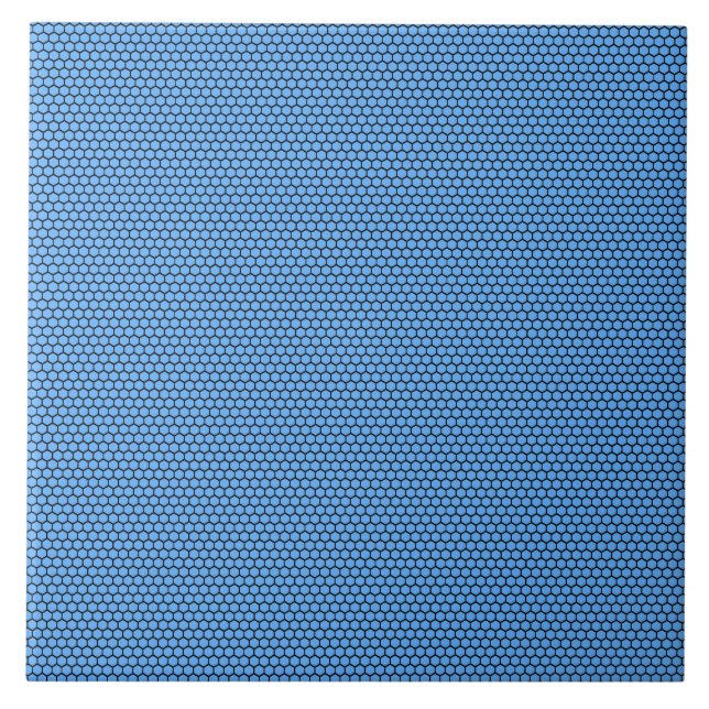 Hexagon Blue Black Pattern Tile (Front)
