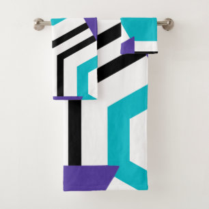 Hexagon blue black purple bath towel set