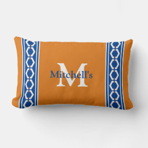 Hexagon Chain Modern Coastal Nautical Monogram Lum Lumbar Pillow
