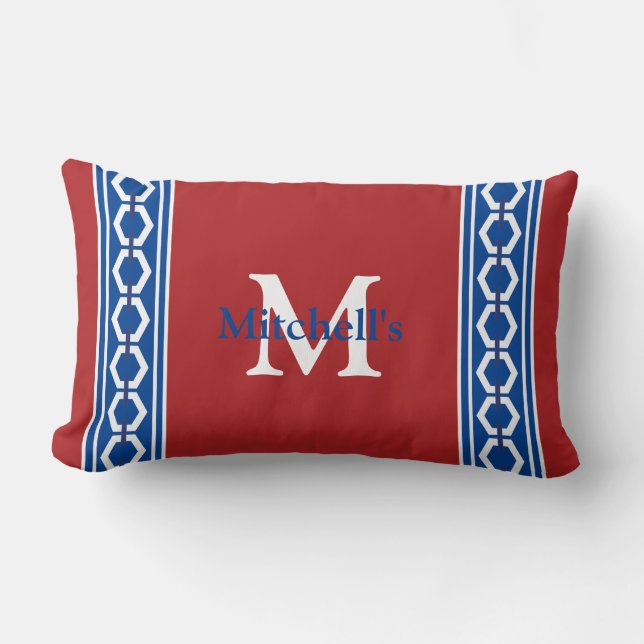 Hexagon Chain Modern Coastal Nautical Monogram Lum Lumbar Pillow (Front)