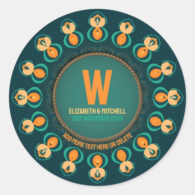 Hexagon Circle Monogram Keepsake Plate Classic Round Sticker (Front)