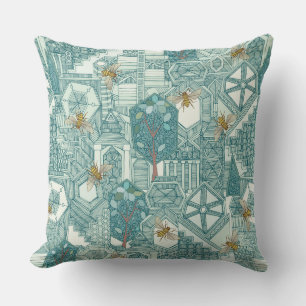 hexagon city throw pillow