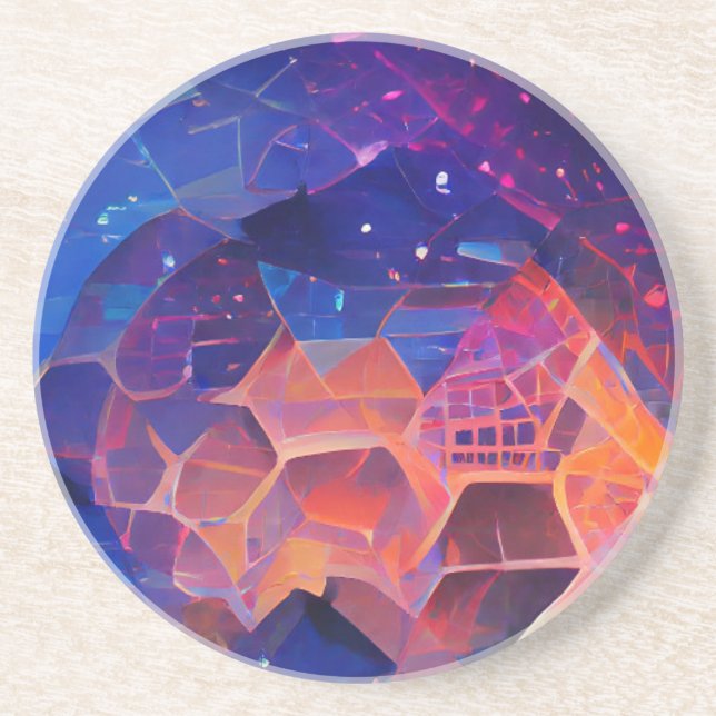 Hexagon geometric colorul space design blue purple coaster (Front)