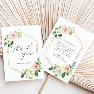 Hexagon Gold Frame Blush Pink Floral Thank You Card
