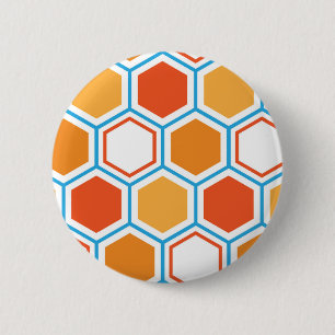 Hexagon in orange, blue and white 2 inch round button